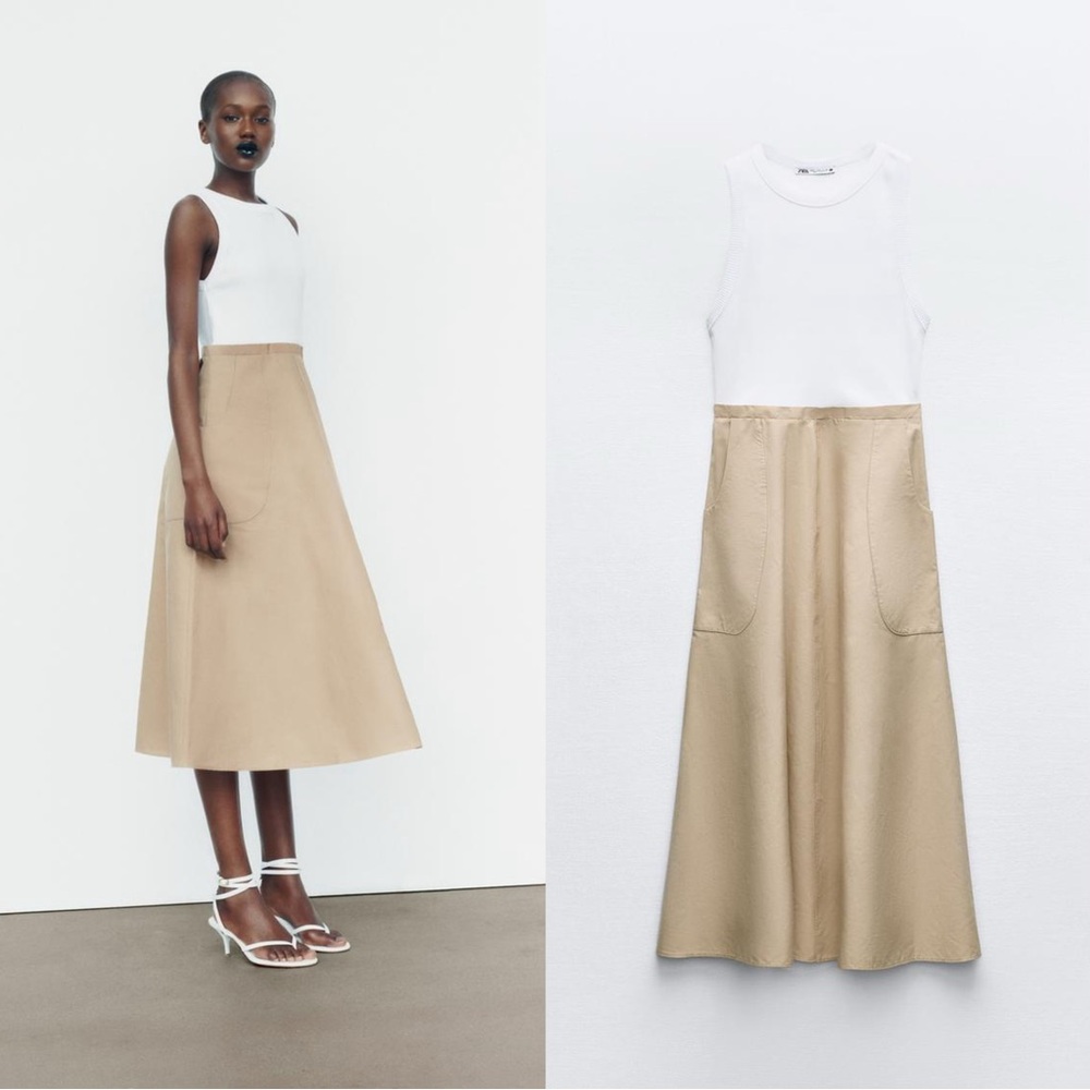 Zara Contrast Midi Dress With Pockets
